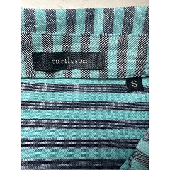 Turtleson Performance Blue Gray Striped Golf Polo Shirt Mens Size Small - Picture 5 of 7